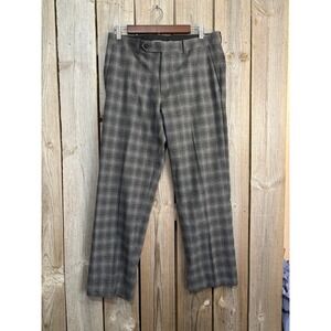John Varvatos USA Mens Grey Plaid Dress Pants Straight Leg 32R Stretch‎ Trousers